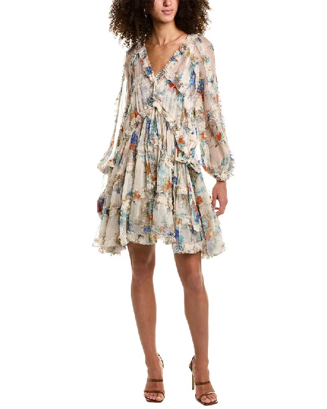 Zimmermann Clover Frill Billow Silk Mini Dress