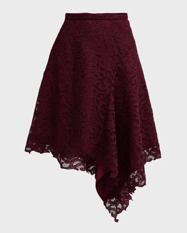 Asymmetric Scroll Lace Midi Skirt