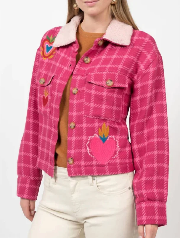 Flaming Hearts Plaid Jacket In Pink