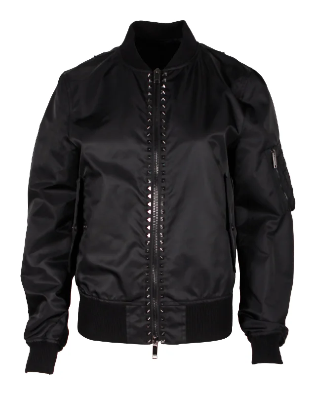 Valentino Garavani Rockstud Bomber Jacket in Black Nylon