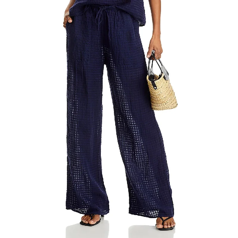 Womens Linen Draw String Wide Leg Pants