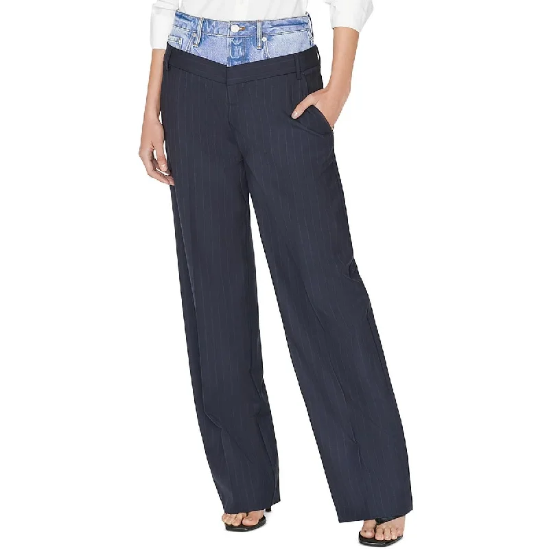 Womens Pinstripe Wide Leg Trouser Pants